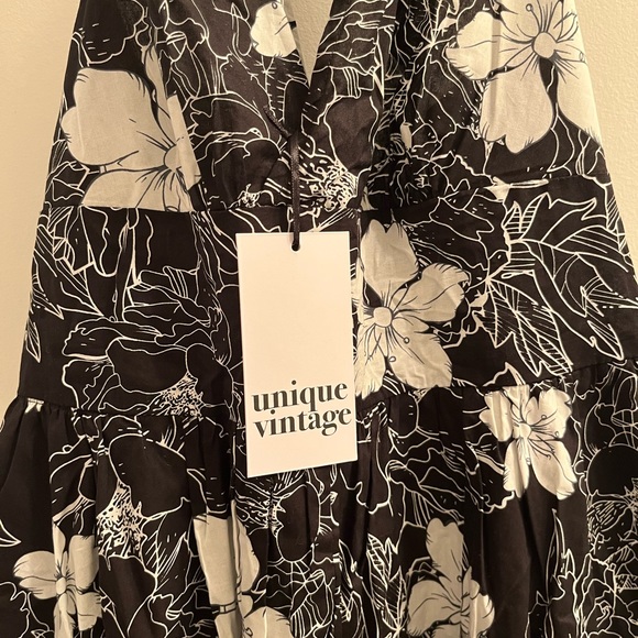 Unique Vintage Black and White Floral Donna Swing Dress size M 6-8 - Picture 4 of 7